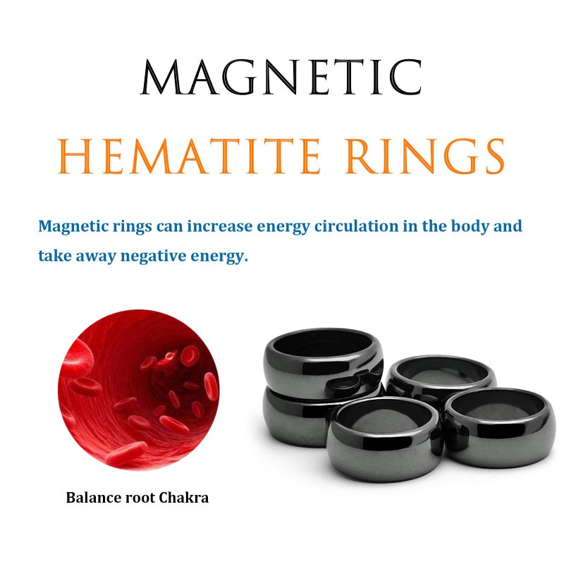 Morchic 5Pcs Pack Magnetic Hematite Stone Rings for Women & Men, Unisex Plain Band Set (10mm Width) - Mixed Sizes 8-12, Chakra Balancing, Polished Gemstone, Gift Ready - Image 5